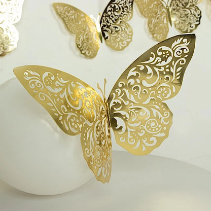 10 Gold 12" Metallic 3D Butterfly Wall Decals