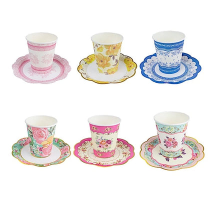 Home Collection 24-Pack Assorted Floral Paper Cups and Saucers Set