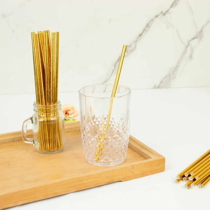 Home Collection 50-Pack Gold Metallic 8" Disposable Food-Grade Paper Straws