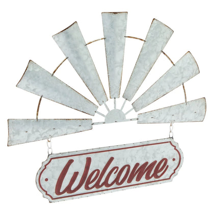 Rustic Farmhouse Welcome Sign with Windmill Design