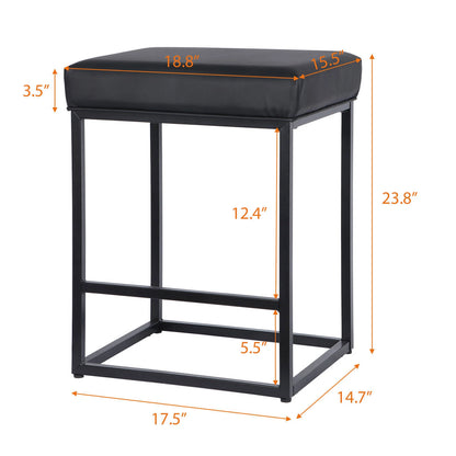 2 PCS 24'' PU Leather Counter Height Bar Stools