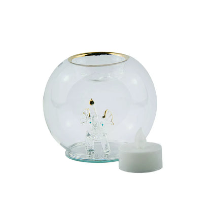 Glass Elephant Tealight Candle Holder with Flameless Candle