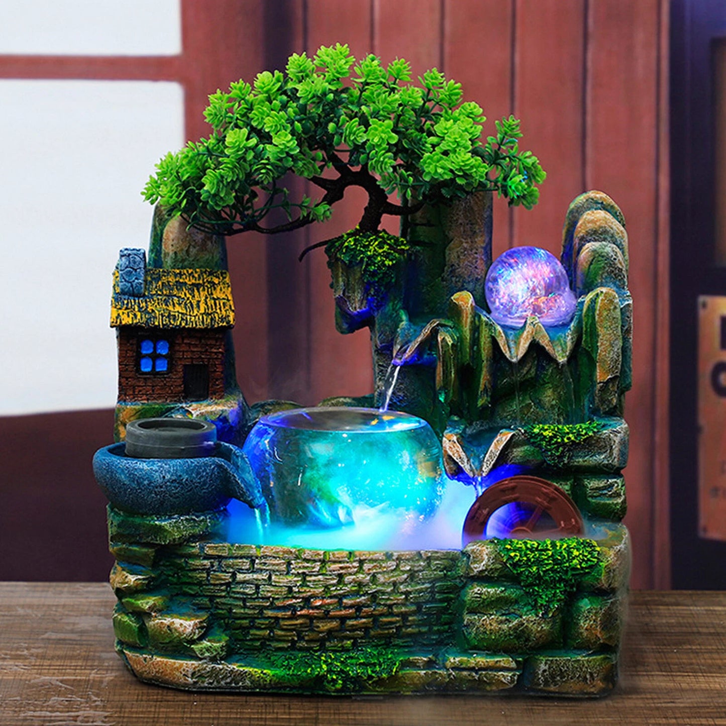 Feng Shui Rockery Waterfall Tabletop Fountain with Crystal Ball