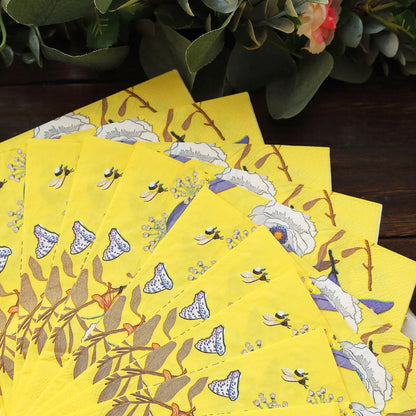Home Collection 20 Yellow Floral Cocktail Paper Napkins – 13" x 13" Party Table Decorations