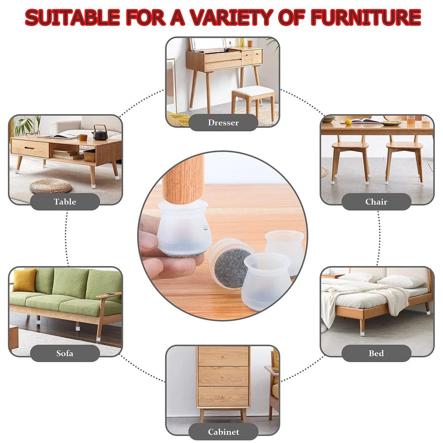 24Pcs Silicone Felt Chair Leg Protectors