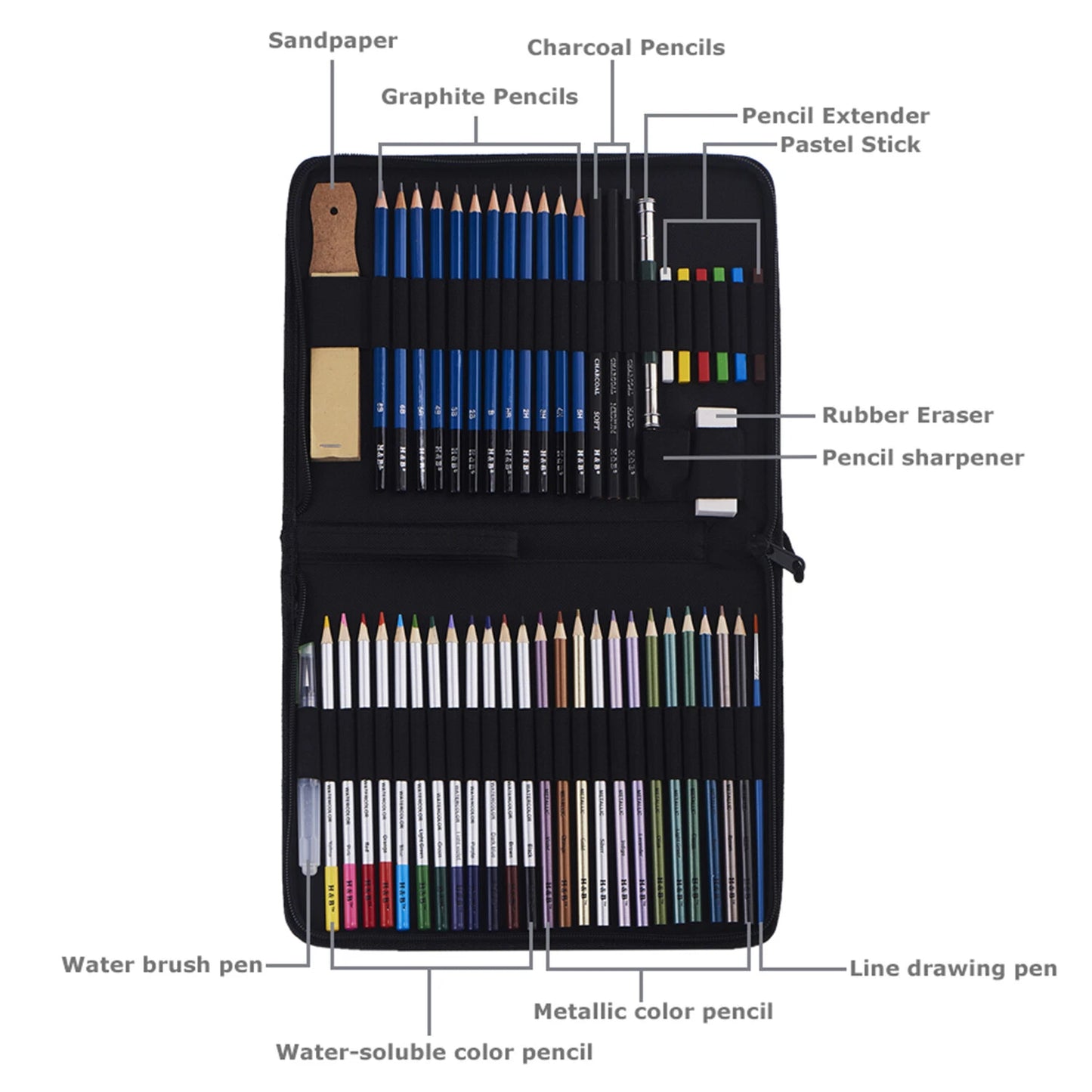 51-Piece Professional Drawing & Sketching Artist Kit with Carrying Case