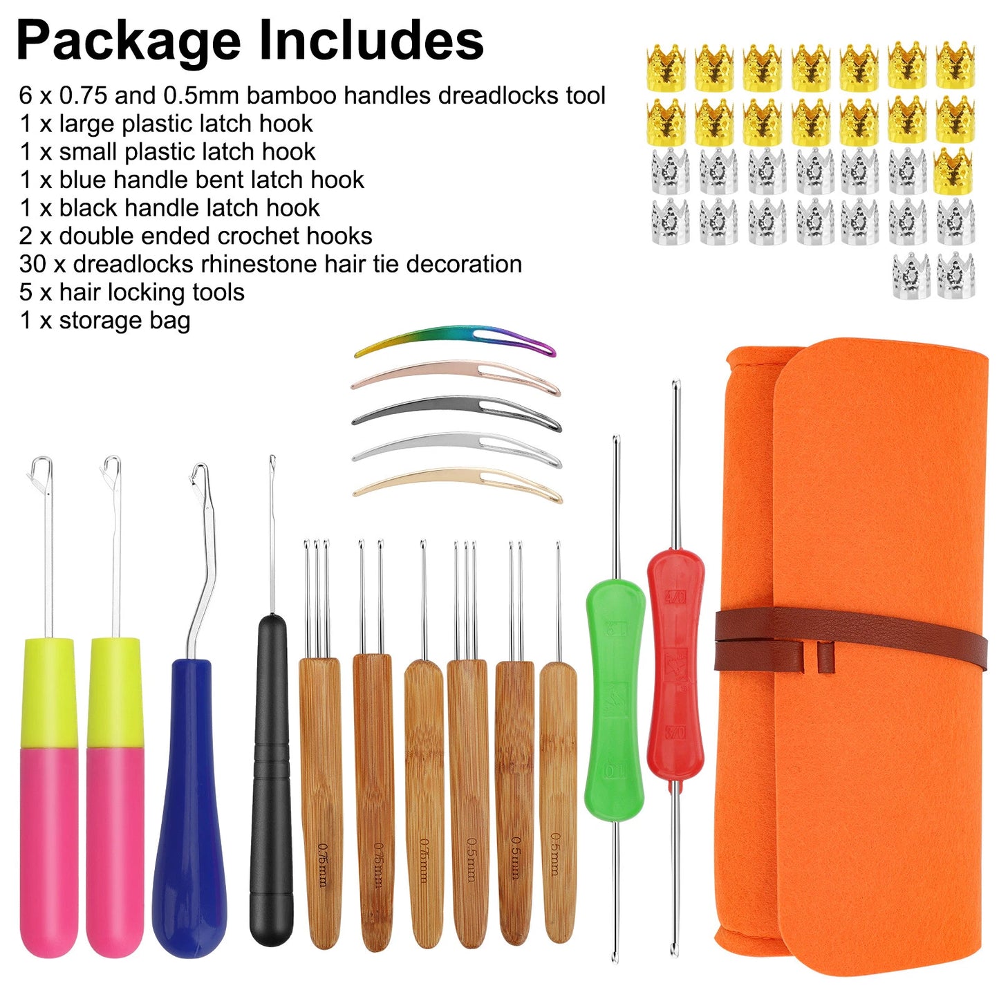 48-Piece Dreadlock Crochet Hook Tool Set with Storage Bag