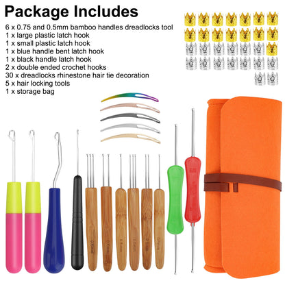 48-Piece Dreadlock Crochet Hook Tool Set with Storage Bag