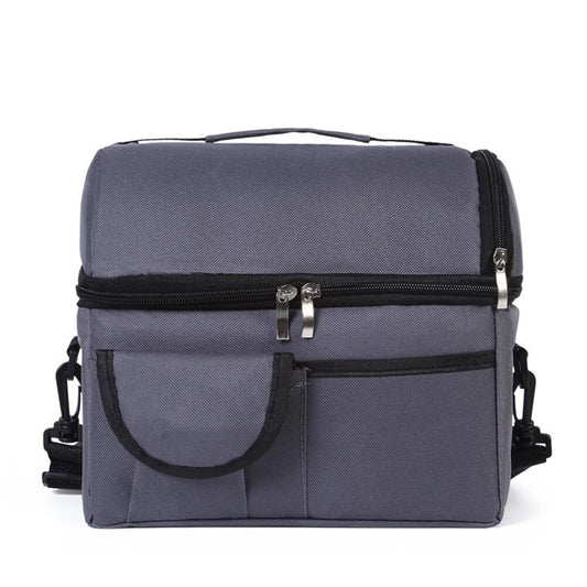 Insulated Dual-Compartment Leakproof Lunch Tote Cooler Bag Grey