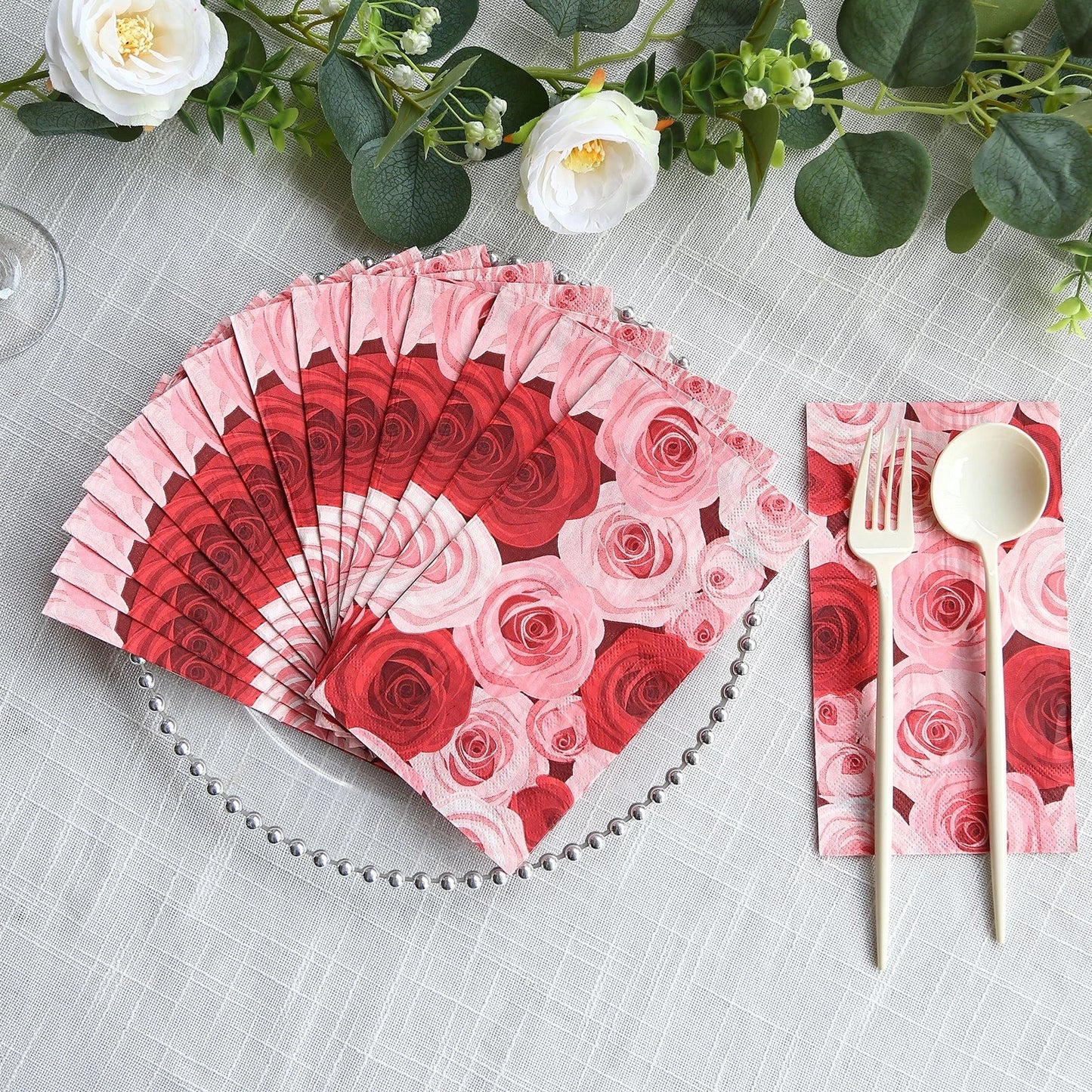 Home Collection 50-Pack Rose Print Paper Disposable Dinner Napkins
