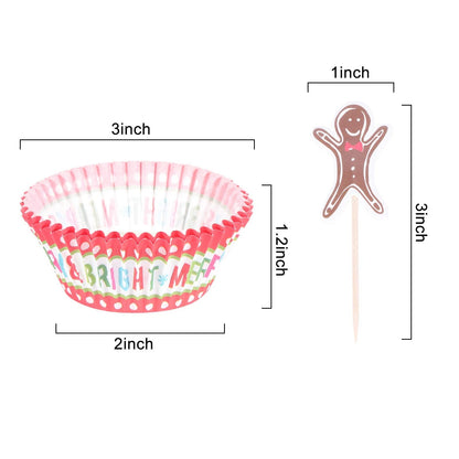 50 Pack Cupcake Muffin Liners with 50 Gingerbread Man Toppers