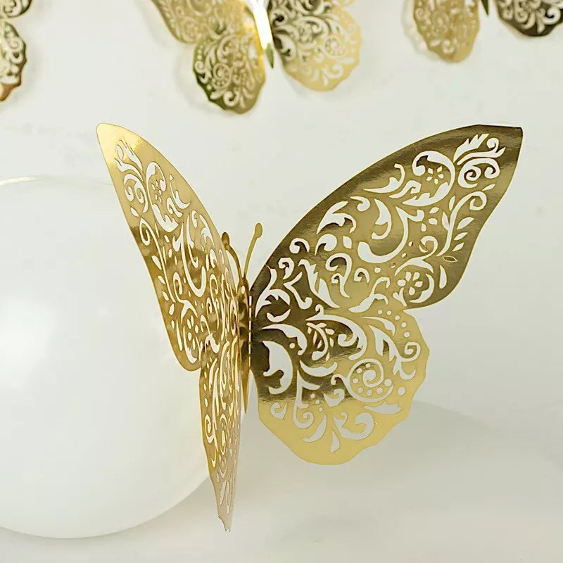 10 Gold 12" Metallic 3D Butterfly Wall Decals