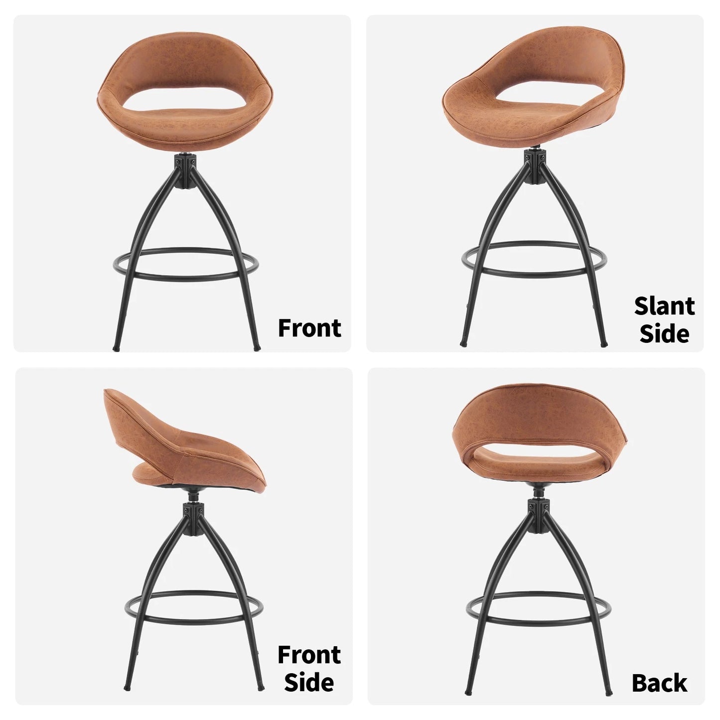 Set of 2 Counter Height Swivel Bar Stools with Hollow Backrest