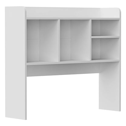 White Desktop Bookshelf Organizer with 4 Cubbies and Bottom Shelf