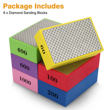 6-Pack Diamond Polishing Pads Sanding Blocks
