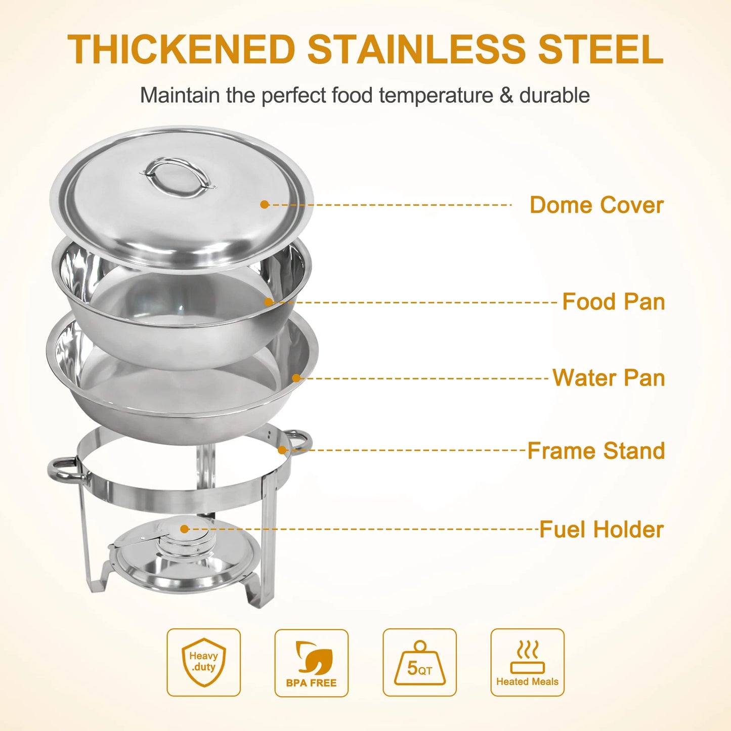 Home Collection 2-Pack 5Qt Stainless Steel Chafing Dish Set