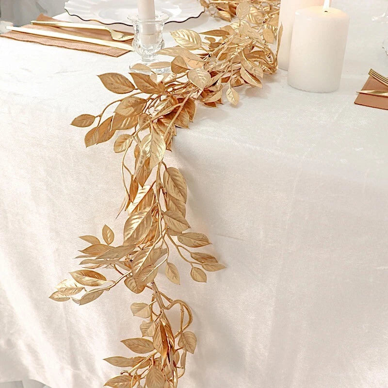 Home Collection 6 Ft Gold Metallic Magnolia Leaf Garland