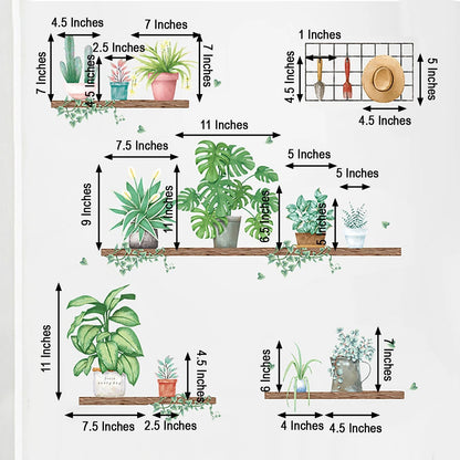 Green Potted Plants Shelves Wall Stickers