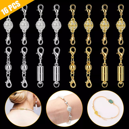 16PCS Gold & Silver Magnetic Lobster Clasp Jewelry Extender Set