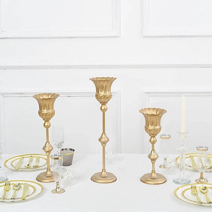 Home Collection 3Pcs Gold Metal Trumpet Flower Vases