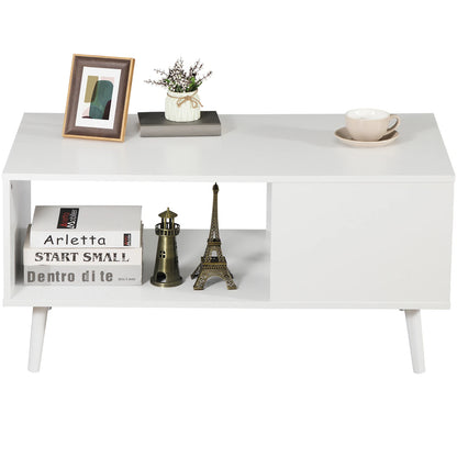 Modern White Coffee Table with Open Storage Shelf