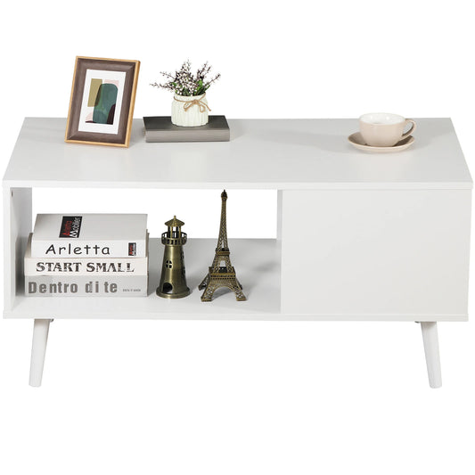 Modern White Coffee Table with Open Storage Shelf
