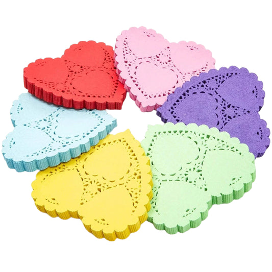 600 Mini Heart Paper Lace Doilies – 4-Inch