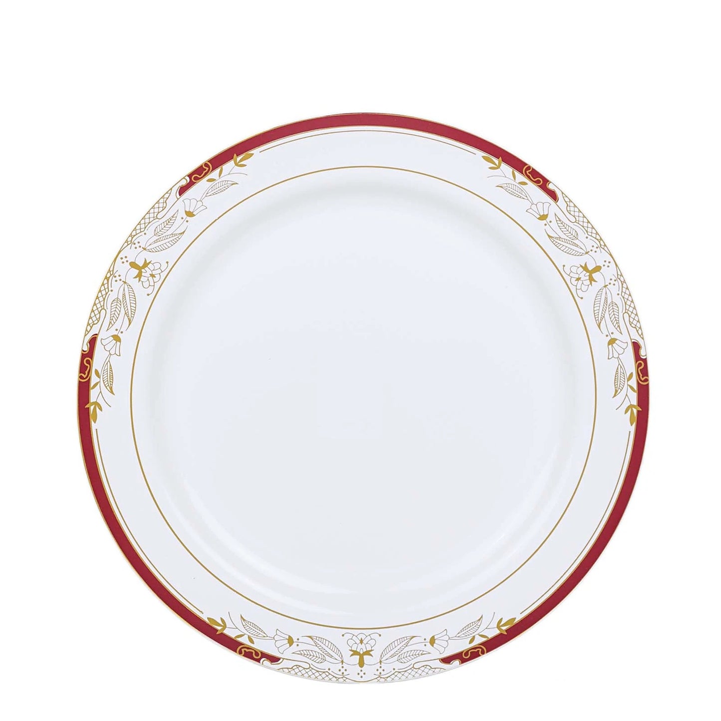 Home Collection 10" White Round Salad Plates with Red Gold Trim