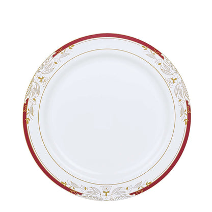 Home Collection 10" White Round Salad Plates with Red Gold Trim