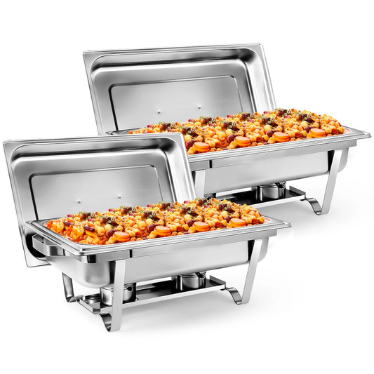 2-Pack 8 Quart Stainless Steel Rectangular Chafing Dish Set