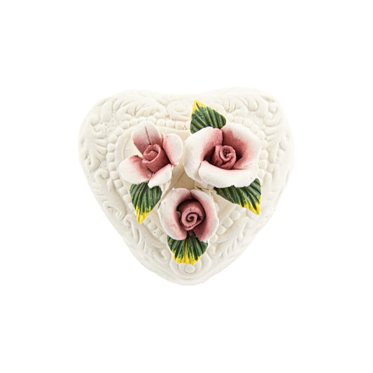Heart Shaped Ceramic Trinket Box with Rose Lid
