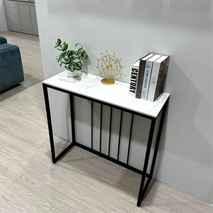 Non-Porous Glossy Sintered Stone Console Table Grey & White