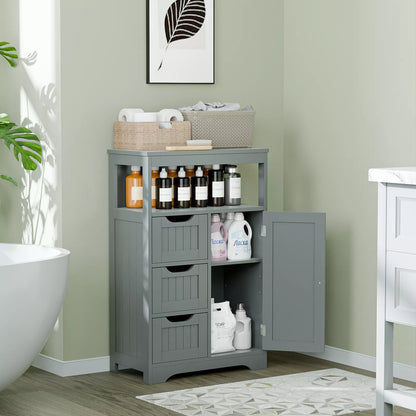 Gray Bathroom Storage Floor Cabinet with Adjustable Shelf