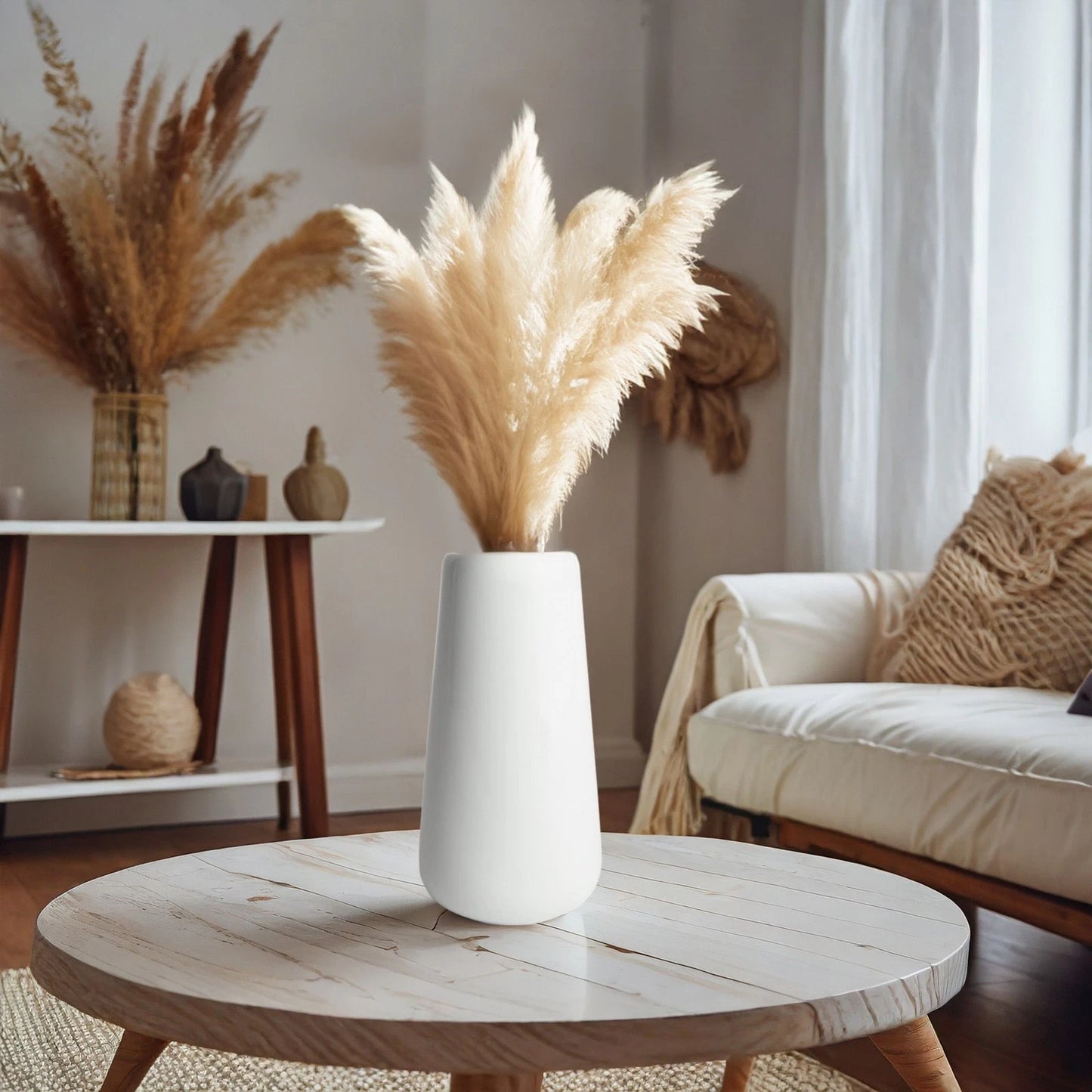 40-Piece Natural Dried Pampas Grass with White Ceramic Vase