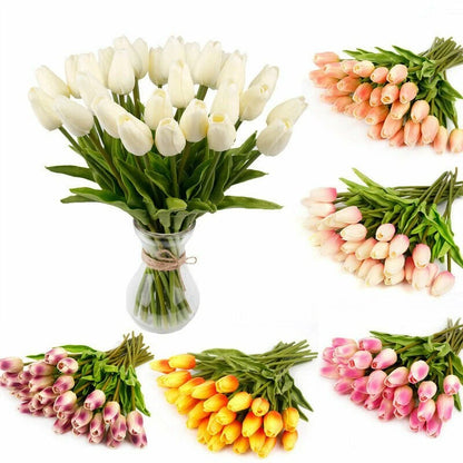 Home Collection 10-Pack Artificial Tulips Real Touch Silk Flowers
