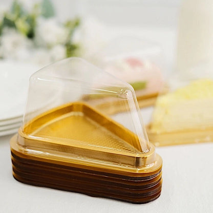 Home Collection 50 Pack Gold Clear Triangle Cake Slice Boxes Plastic Dessert Favor Holders