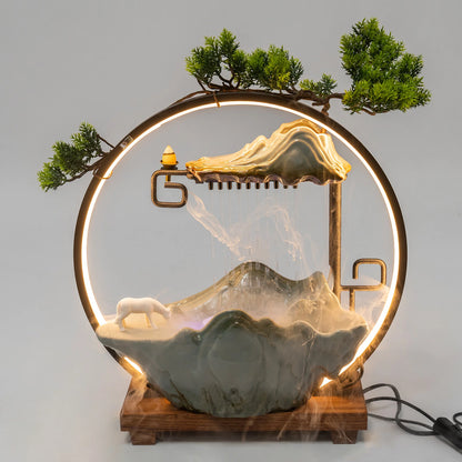 LED Tabletop Water Fountain with Indoor Faux Plants & Mist