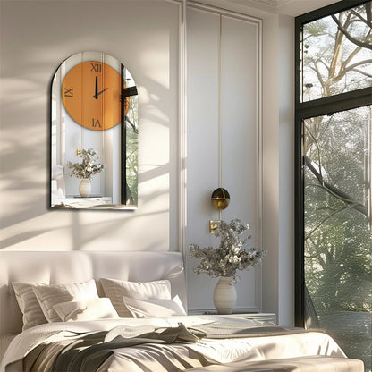 High-End Silver Mirrored Wall Clock with Roman Numerals