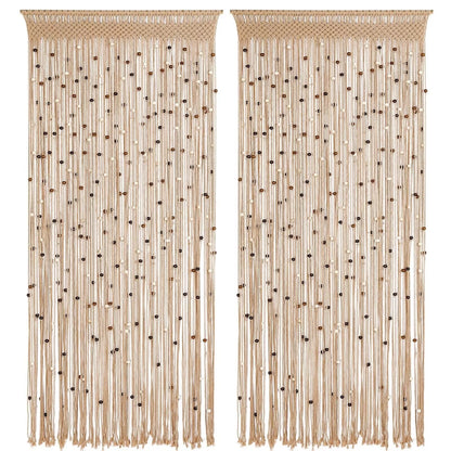 2Pcs Macrame String Curtain with Wooden Beads