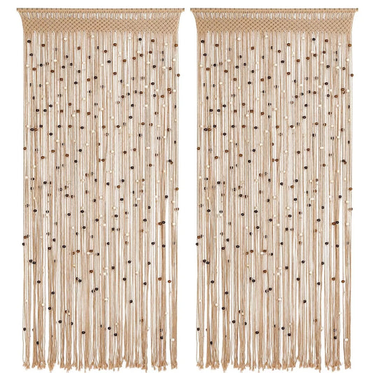 2Pcs Macrame String Curtain with Wooden Beads