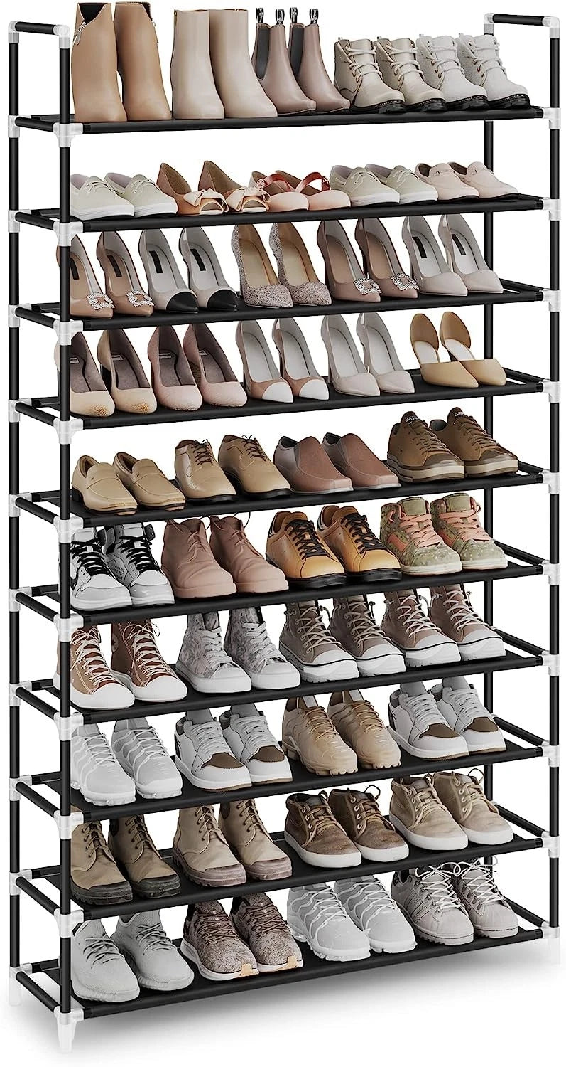 Home Collection 10 Tier Shoe Rack Organizer 50 Pair Storage Space Saving Shelves Black