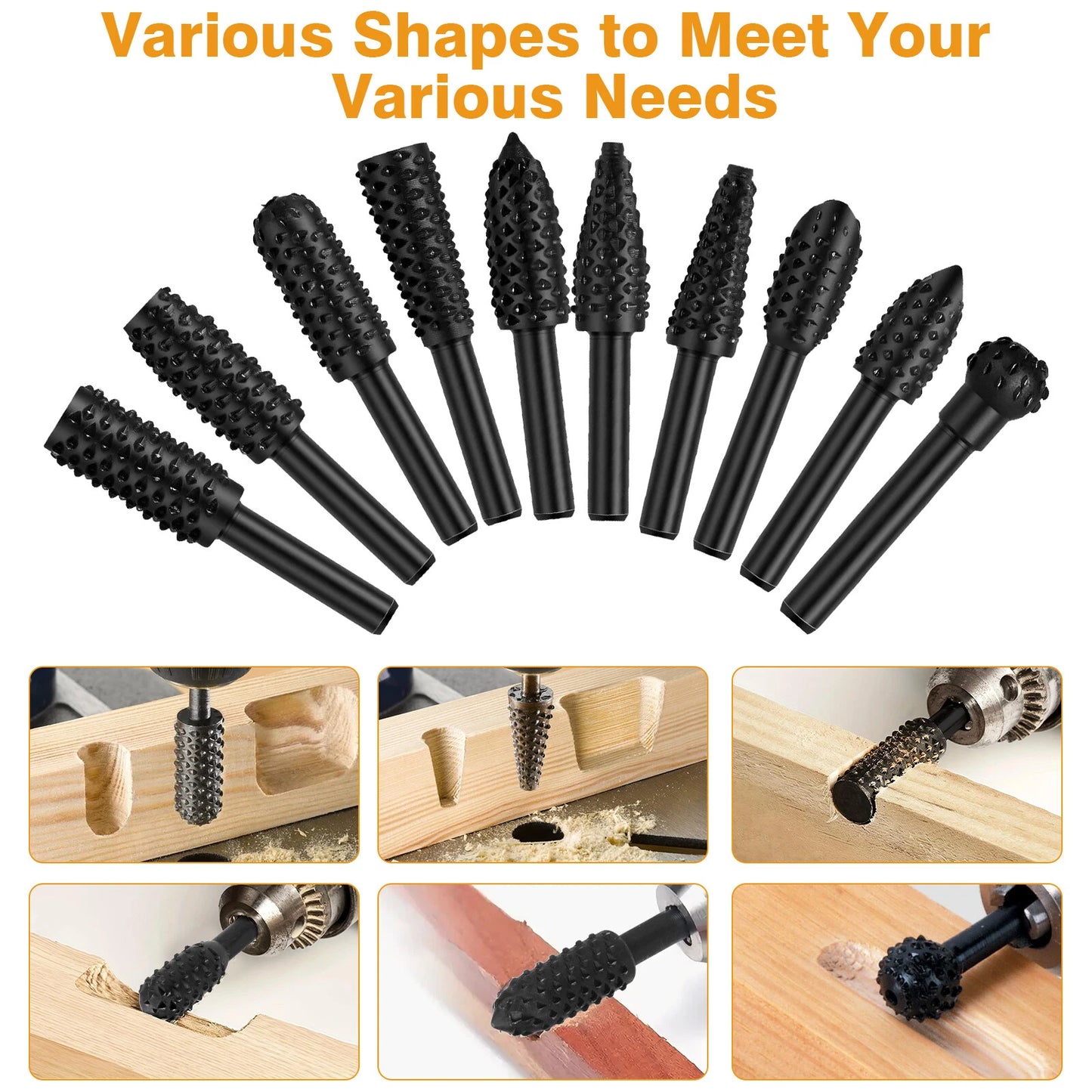 10Pcs Woodworking Carbide Rotary Burr Set