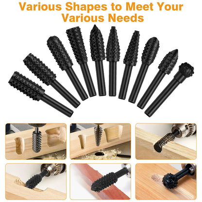 10Pcs Woodworking Carbide Rotary Burr Set