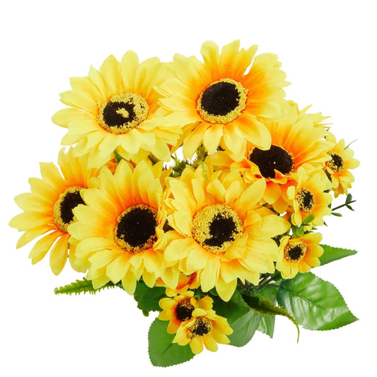 2 Bunches Artificial Sunflowers with Stems, 13.5 In, Yellow