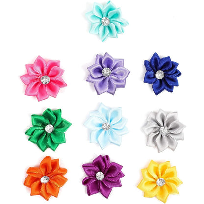 Satin Ribbon Daisy Flower Heads with Rhinestones