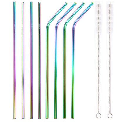 Home Collection Pack of 8 Stainless Steel Metal Cocktail Straws Set 10.5 Inch