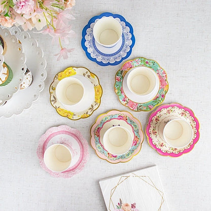 Home Collection 24-Pack Assorted Floral Paper Cups and Saucers Set