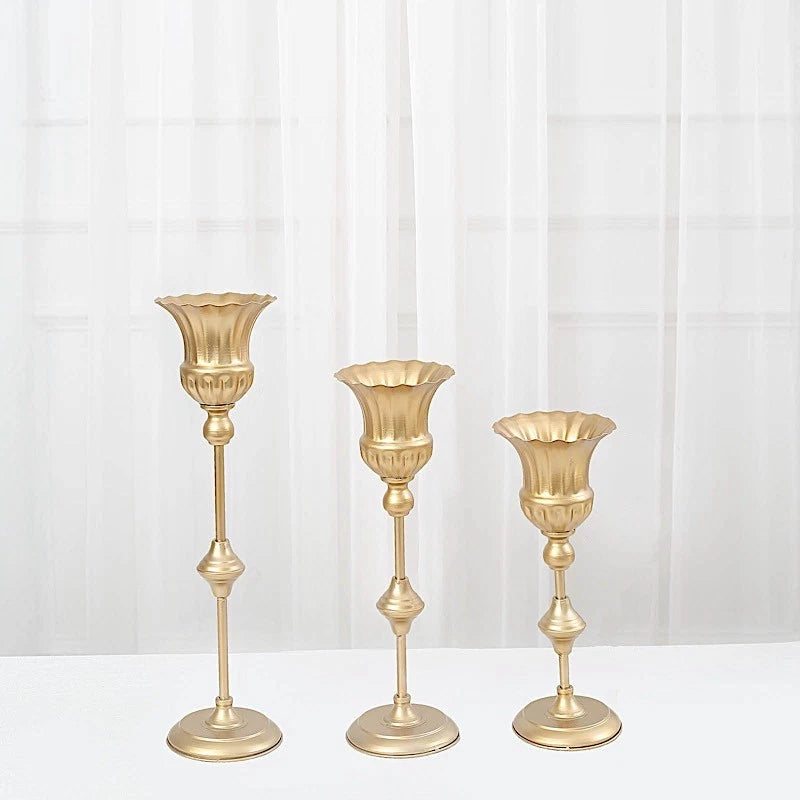 Home Collection 3Pcs Gold Metal Trumpet Flower Vases