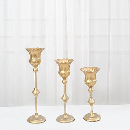 Home Collection 3Pcs Gold Metal Trumpet Flower Vases