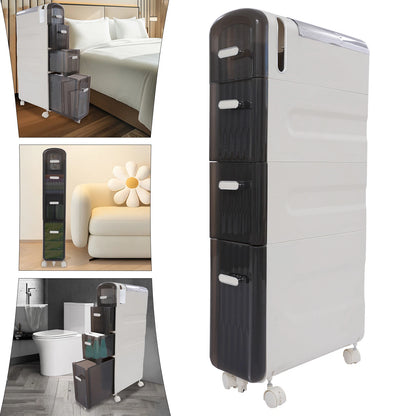 4-Tier Slim Bathroom Storage Cabinet with Drawers & Casters